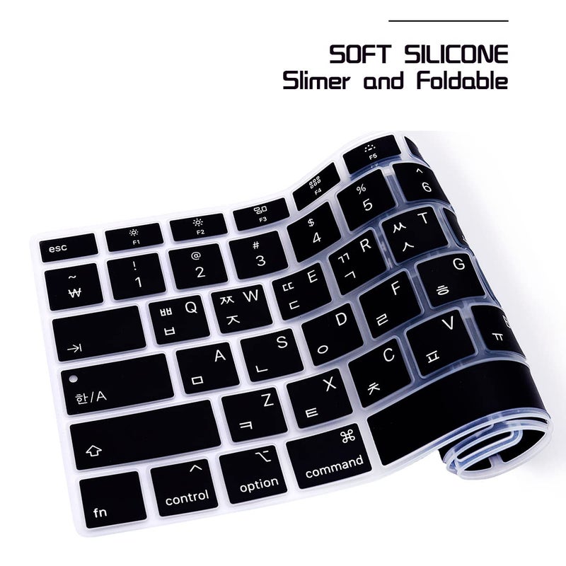 HRH Korean Language Keyboard Cover Skin,Silicone Keyboard Cover Protector for MacBook Air 13 Inch 2020 with Touch ID (MODLE A2179 and A2337 M1 Chip,US Layout) Keyboard Accessories Protector-Black - Image 4